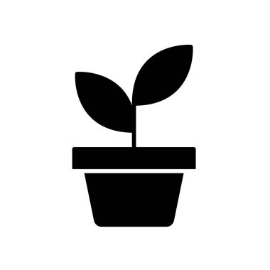 Bir saksının içinde büyümeyi ve doğayı sembolize eden minimalist siyah bir bitki simgesi. Bahçe temaları, çevre dostu tasarımlar ya da yaşam tarzı projeleri için mükemmel..