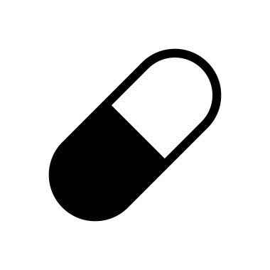 Çeşitli tıbbi ve sağlıkla ilgili tasarımlar için uygun minimalist siyah beyaz kapsül ikonu. İlaç temaları ve sağlık hizmetleri pazarlaması için ideal.