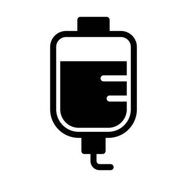 Bu basit siyah beyaz ikon, tıbbi ortamlarda sıvı yönetimi için kullanılan damar içi torbayı betimliyor. Sağlık hizmetleri çizimleri için ideal.