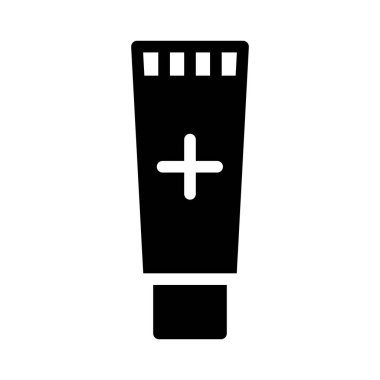 Bu siyah tüp ikonu ilk yardım ve sağlık hizmetlerini temsil ediyor. Tıbbi tedavi ve güvenliği sembolize ediyor. Sağlıkla ilgili tasarım ve kavramlar için ideal.