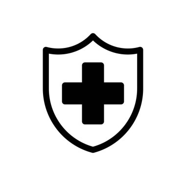 Bu resim sağlık hizmetleri ve acil servislerde sağlık hizmetlerini ve korumayı temsil eden tıbbi haç sembollü bir kalkan ikonu içeriyor..