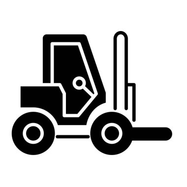 Forkliftin minimalist siyah beyaz simgesi. Endüstriyel ayarları, depo lojistiği ve malzeme işlemleri için mükemmel..