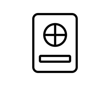 Seyahat güvenliği ve kişisel kimliği temsil eden bir dünya ikonunun yer aldığı bir pasaportun minimalist çizimi. Seyahat temalı projeler için mükemmel.