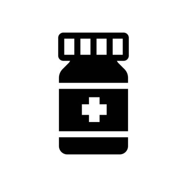 İçinde haç sembolü olan bir ilaç şişesinin simgesi. Sağlık, eczane veya tıbbi tasarım ve projeler için ideal.