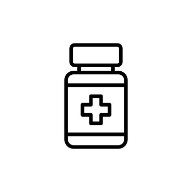 Bu resim, sağlık ve tıbbi kavramları çeşitli bağlamlarda temsil etmek için ideal çapraz sembol gösteren bir ilaç şişesinin basit bir taslağını içeriyor..