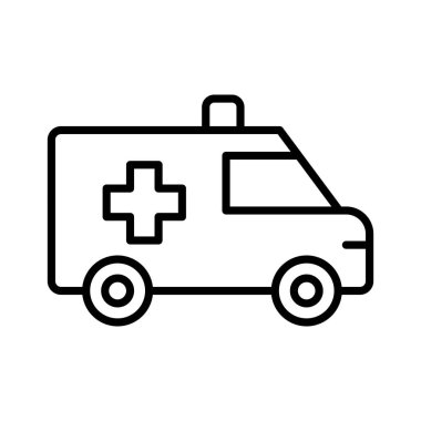 Acil tıbbi hizmetleri temsil eden bir ambulans aracının minimalist çizelgesi. Sağlıkla ilgili projeler ve konular için ideal.