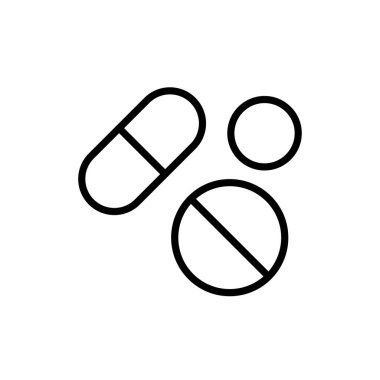 Bu minimalist illüstrasyonda, sağlık hizmetleri ve ilaç temaları için ideal, basit bir siyah beyaz tasarım içinde çeşitli hap ve kapsüller yer almaktadır..