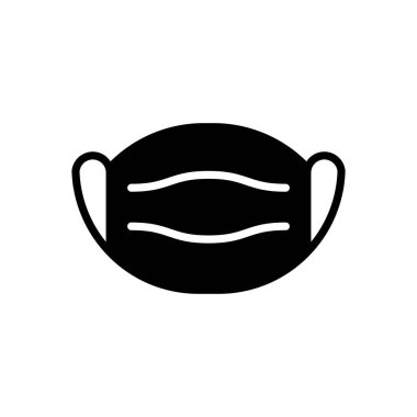 Sağlığı, güvenliği ve hijyeni çeşitli bağlamlarda temsil etmek için ideal, el değmemiş beyaz arkaplana karşı minimalist siyah bir tıbbi yüz maskesi simgesi..