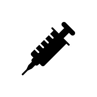 Bu resim tıbbi bir şırınganın siyah bir siluetini içeriyor, sağlık, aşı ve tedaviyi sembolize ediyor, tıbbi projeler ve tasarımlar için mükemmel..