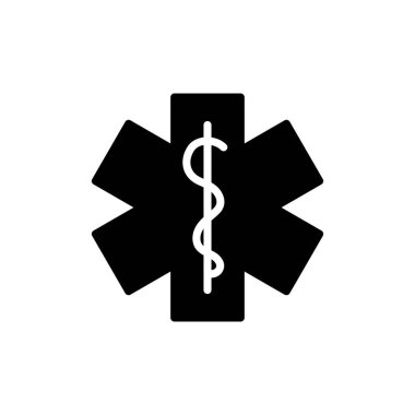 Bu siyah ve beyaz tıbbi sembol, bir caduceus ile birleştirilmiş klasik yaşam tasarımı yıldızını gösteriyor. Sağlık ve tıbbi bağlamlar için ideal.