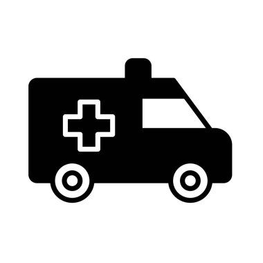 Bir ambulansın bu siyah beyaz simgesi acil tıbbi hizmetleri ve acil müdahaleyi simgeler, sağlık hizmetleriyle ilgili projeler veya güvenlik temaları için mükemmeldir..