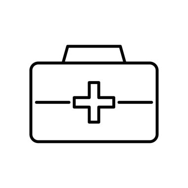 Bu resim, tıbbi, sağlık ve acil durumlarda kullanmak için ideal basit bir ilk yardım çantası simgesini içerir. Çizimler ve grafikler için mükemmel.