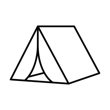 Bu resimde, doğa ve açık hava eğlencelerini sembolize eden, çeşitli tasarım ihtiyaçları için uygun, bir kamp çadırının minimalist çizgisi tasviri yer almaktadır..