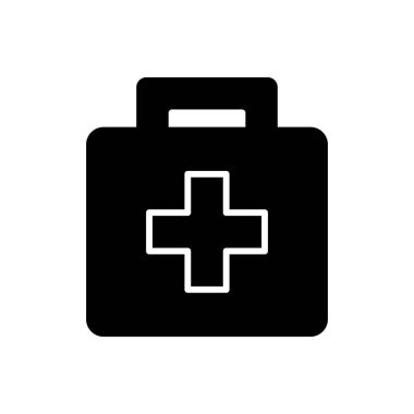 Bu basit siyah ilk yardım seti ikonu sağlık ve güvenliği temsil ediyor, acil durumlar ve tıbbi durumlar için ideal. Çeşitli uygulamalar için çok yönlü bir sembol.