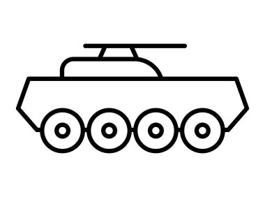 Bir askeri aracın basit bir çizgisi çizimi, grafik tasarım projeleri için ideal. Bu minimalist görüntü askeri nakliye ekipmanlarının özünü yakalıyor..