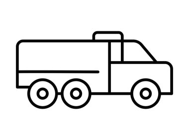 Yan görüntüde bir teslimat kamyonunu gösteren minimalist bir sanat çizgisi çizimi. Bu tasarım basitliği ve berraklığı vurgulayarak, onu ulaşım ve lojistik temalar için ideal hale getirir..