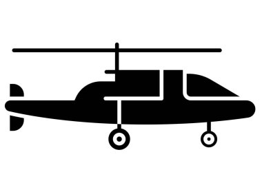 Parlak siyah bir helikopter silueti pervanelerini ve iniş takımlarını sergiliyor. Havacılık, ordu ve ulaşım temaları için mükemmel.