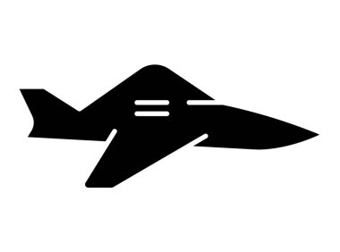 Bu resim, havacılık ve askeri temalarla ilgili grafikler, çizimler ve tasarımlar için mükemmel olan bir savaş uçağının basit siyah siluetini içerir..