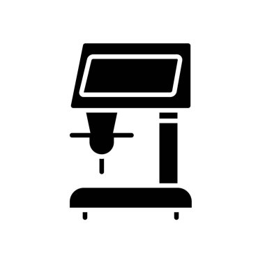 Bu görüntü, teknoloji, otomasyon ve makine tasvirleri için ideal dijital ekran ve püskürtüsü ile endüstriyel ekipmanların siyah bir siluetini içerir..