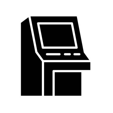 Bir dijital oyun makinesinin siyah-beyaz simgesi, oyun ve teknoloji bağlamlarındaki eğlence, eğlence ve eğlence aktivitelerini temsil etmek için ideal.