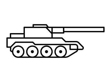 Modern savaş ve teknoloji temalarını vurgulayan, çeşitli grafik tasarım projeleri için uygun bir askeri tankın minimalist çizgisi tasviri.