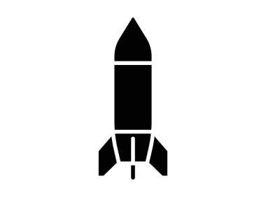 Bir roket ikonunun bu siyah silueti temiz çizgiler ve tanımlanmış bir şekil içerir, yenilik, teknoloji ve uzay keşiflerinin heyecanını temsil eder..