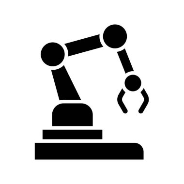 Bu siyah siluet, otomasyon ve üretim süreçlerindeki rolünü vurgulayan endüstriyel bir robot kolu tasvir ediyor. Teknolojik temalar için ideal.