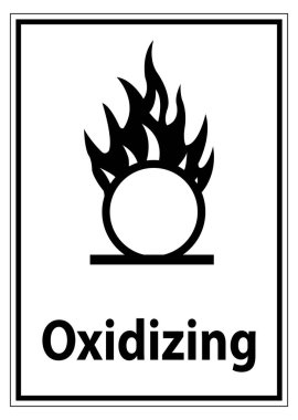 Bir alev ikonu içeren ve oksitleyici maddeleri etiketleyen açık bir uyarı işareti. Endüstriyel ve kimyasal ortamlarda güvenlik protokolleri için ideal.