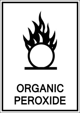 Bu grafik, alev ve daire şeklinde organik peroksit tehlike sembolü gösteriyor. Tasarım, kimyasal kullanım ile ilgili güvenlik işaretleri için uygundur..