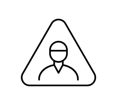 Bu basit satır simgesi bir uyarı üçgenine eklenmiş güvenlik uyarılarını sembolize eden bir kullanıcıyı içerir. Dijital platformlar veya eğitim materyalleri için ideal.