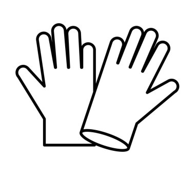Koruyucu eldiven giyen iki elin basit siyah beyaz çizimi. Temizlik, güvenlik ve sağlık uygulamalarıyla ilgili konular için ideal.