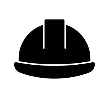Bu resim, beyaz arka planda bir inşaat başlığı simgesinin siyah siluetini gösteriyor. İnşaat ve sanayi ortamlarında güvenlik ve profesyonelliği sembolize ediyor.