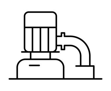 Bu illüstrasyon, çeşitli endüstrilerdeki teknolojik süreçleri sembolize ederek, bir boruya bağlı endüstriyel bir pompanın basit bir taslağını içeriyor..