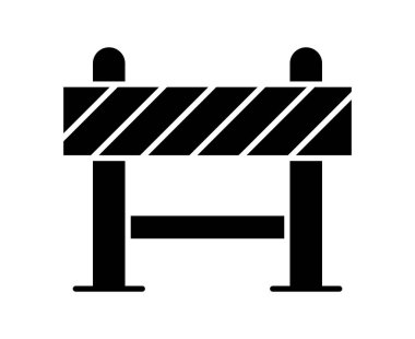 Yol güvenliğini temsil eden bir inşaat bariyerinin siyah beyaz simgesi. İşaret, illüstrasyon ve ilgili grafik tasarım amaçları için ideal.