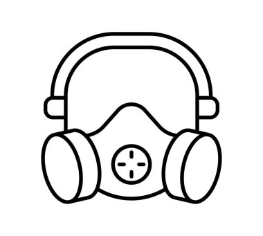 Bu çizgi, tehlikeli maddelerden korunmak için tasarlanmış ve sağlık ve çevre güvenliğini vurgulayan bir gaz maskesi tasvir etmektedir..