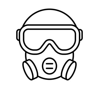 Bu resimde, tehlikeli ortamlarda güvenliği ve korunmayı vurgulayan koruyucu gaz maskesinin basit bir çizgi çizimi yer alıyor. Sağlık ve güvenlik konuları için mükemmel.