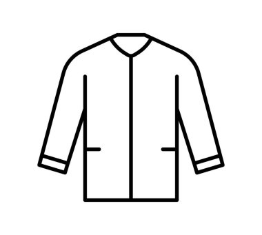 Bu minimalist çizgi çizimi sıradan bir ceket ikonu sergiliyor. Moda grafikleri, kıyafet tasarımları ve modern görseller için mükemmel..