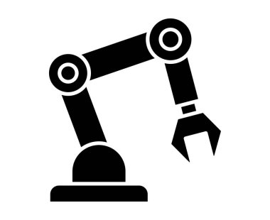 Endüstriyel bir robotik kolun parlak siyah silueti. Üretimde otomasyon için tasarlandı. Gelişmiş teknoloji ve verimli üretkenlik gösteriyor..