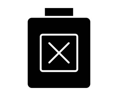 Bu siyah beyaz ikon, içinde uyarı sembolü bulunan tehlikeli bir madde kabını temsil ediyor. Güvenlikle ilgili projeler için idealdir, uygun işleme ve bertaraf etmenin önemini vurgular.