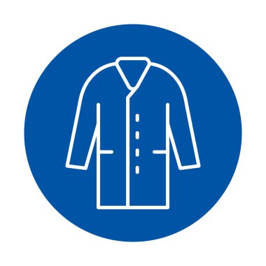 Bu illüstrasyon, ev ve spa kullanımı için rahatlık ve rahatlığı sembolize eden mavi daire arka planına karşı basit bir bornoz çizgisi sanatı içerir..