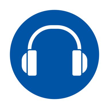 Modern dijital ortamlarda müzik, ses ve işitsel deneyimleri temsil etmek için mükemmel dairesel tasarım içinde kulaklık içeren basit mavi simge.