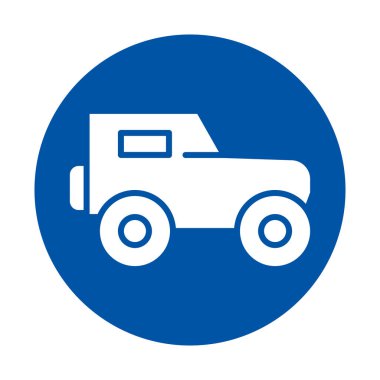 Bu grafik mavi bir dairede gösterilen basit bir araba simgesini gösterir. Seyahatle ilgili projeler için mükemmel olan ulaşım ve hareketlilik temalarını temsil eder..