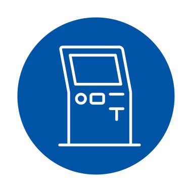 Eski bir oyun makinesinin mavi dairesel arka planına karşı minimalist bir taslağı. Oyun nostaljisi ve eğlence temalarını temsil etmek için mükemmel..