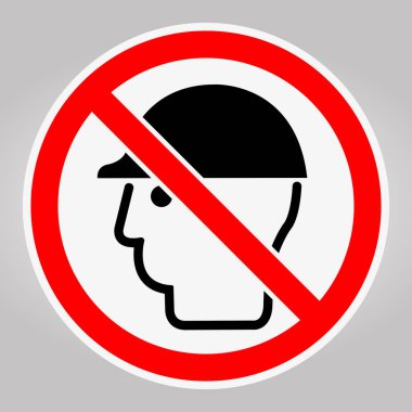 Kask kullanımının yasaklandığını vurgulayan bir güvenlik uyarısı, görünürlük ve anlayışı sağlamak için açık bir grafik sembolü ve kalın renkler içeriyor.