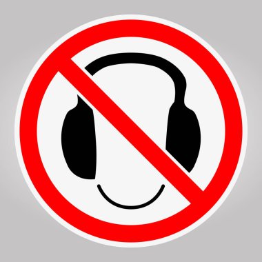 Bu illüstrasyonda açık bir 'kulaklık yok' sembolü gri arka planda yer almaktadır. Halka açık alanlarda ses adabı ve gürültü kontrolü bilincini teşvik etmek için ideal.