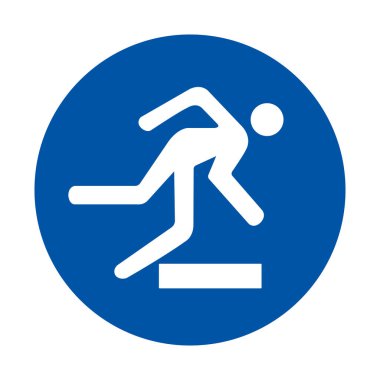 Bu resimde bir engeli aşan bir kişiyi gösteren bir uyarı işareti var. Çeşitli ortamlarda güvenlik için görsel bir hatırlatma görevi görüyor..