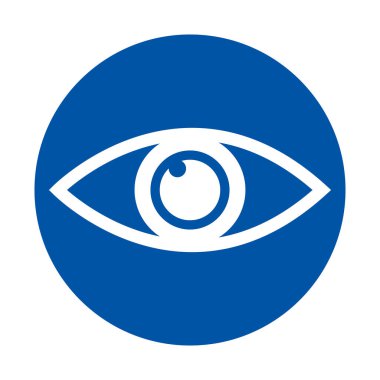 Bu resim, görüş ve farkındalığı temsil eden mavi bir dairenin içinde bulunan bir göz sembolünü gösteriyor. Gözlem, algı ve berraklık temaları için ideal.