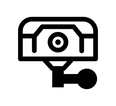 Bu siyah beyaz kamera ikonu modern gözetim teknolojisini temsil ediyor. Çeşitli ortamlarda güvenlik, izleme ve koruma kavramları için idealdir.