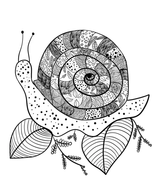 树叶上的蜗牛禅定的艺术图解 — 图库照片