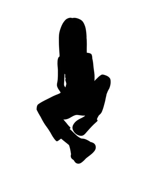 Silhouette Eines Mädchens Das Auf Dem Boden Sitzt — Stockfoto